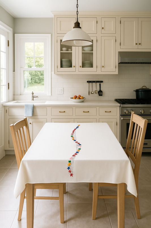 Cotton Table cloth,lazy dazy stitch with wool,Single
