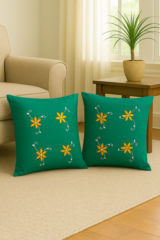 Stain Stitch with Cotton Thread Handmade Cushion Cover 16x16inch , Set of 2